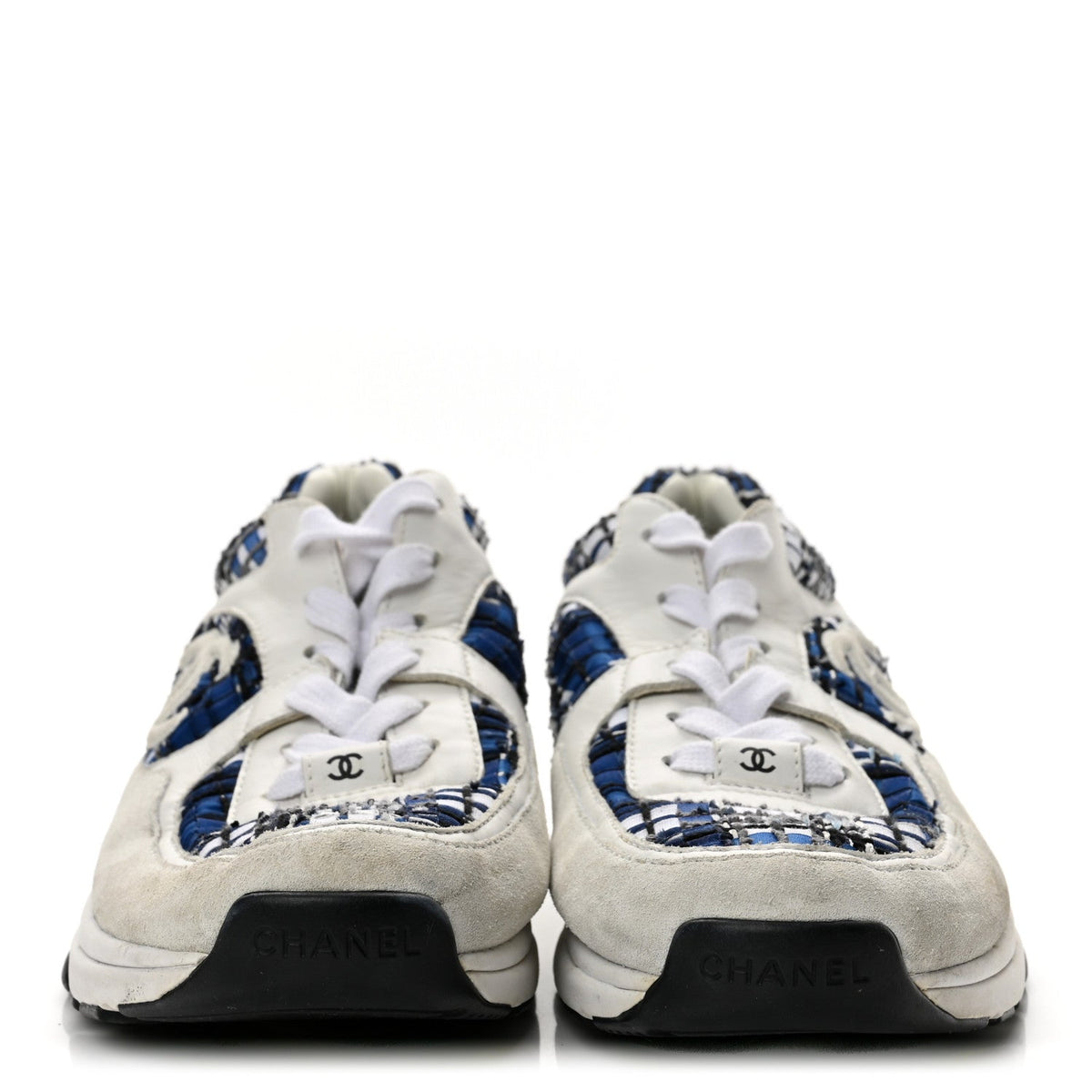 Tweed Suede Calfskin Womens CC Sneakers 41 Dark Blue Black Grey White