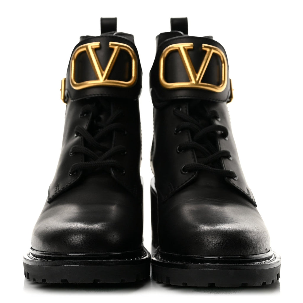 Calfskin Womens VLOGO 70mm Combat Boots 38.5 Black