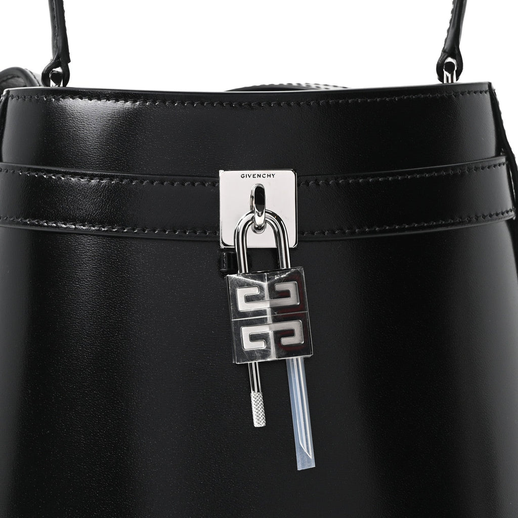 Box Calfskin Shark Lock Bucket Bag Black