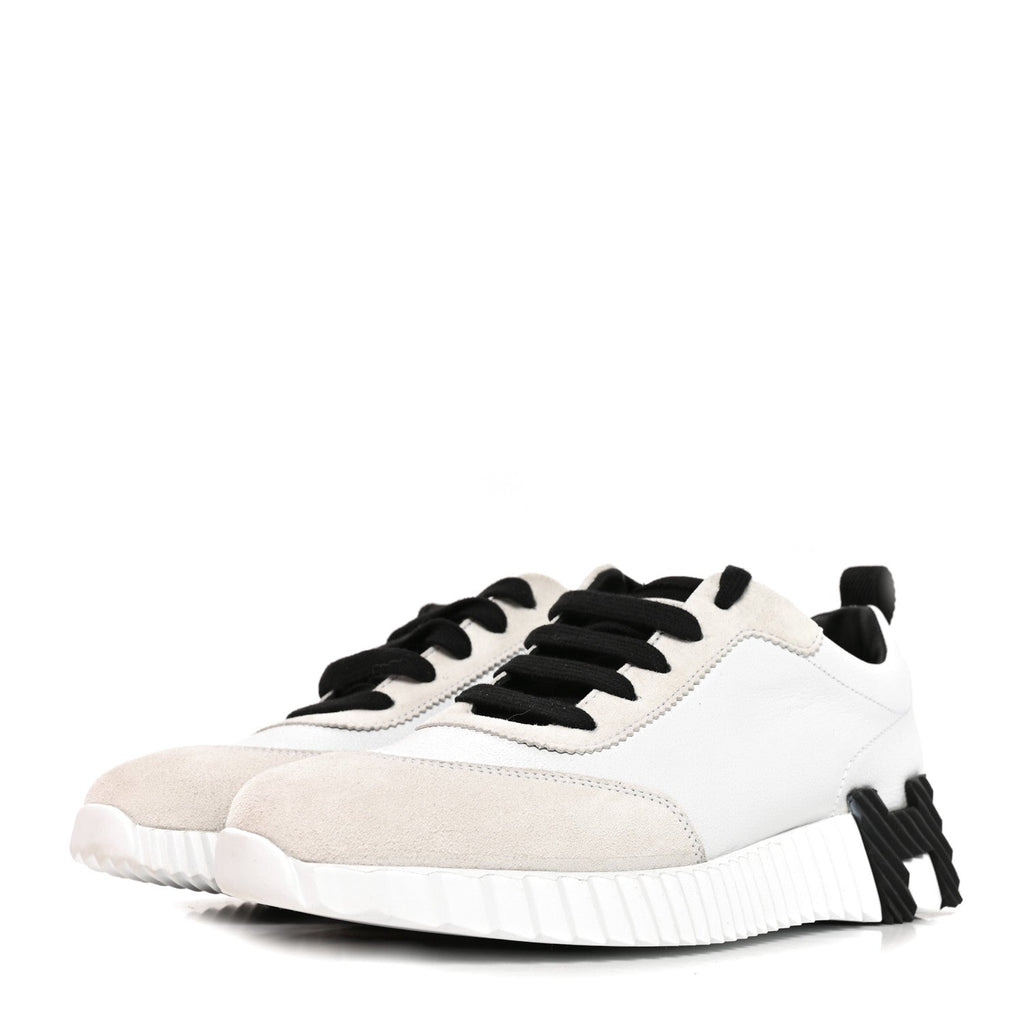 Calfskin Suede Goatskin Bouncing Sneakers 37.5 White Black