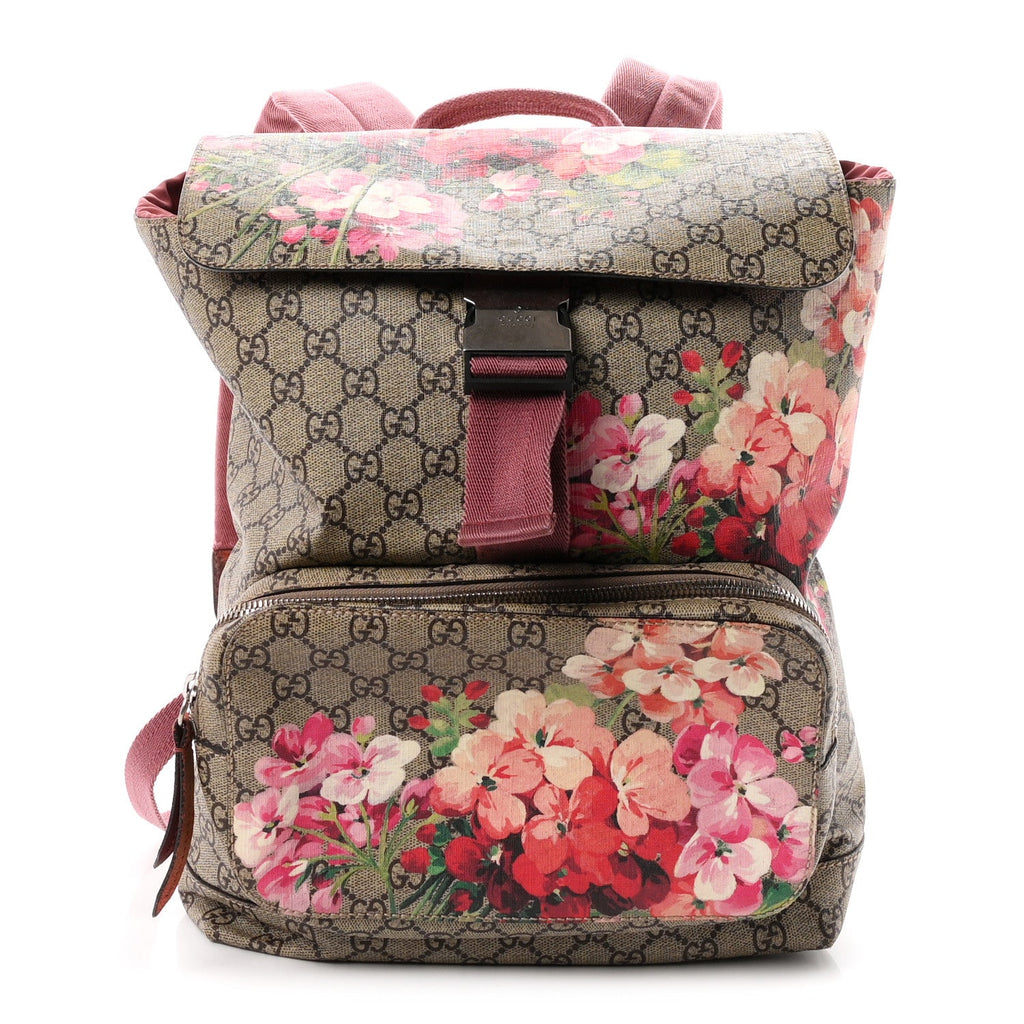 GG Supreme Monogram Blooms Medium Single Buckle Backpack Beige Multicolor Dry Rose