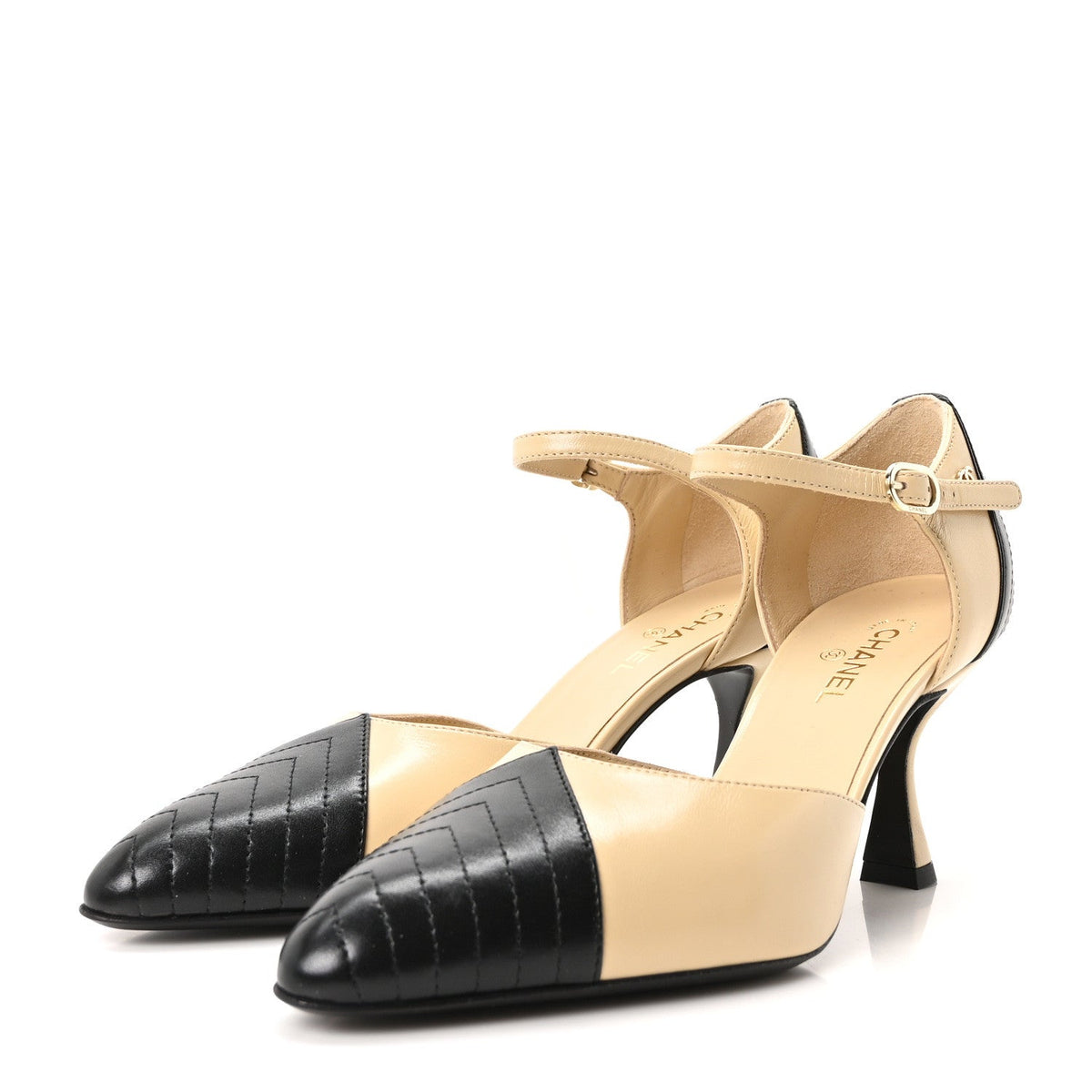 Lambskin Mary Jane Pumps 35.5 Beige Black