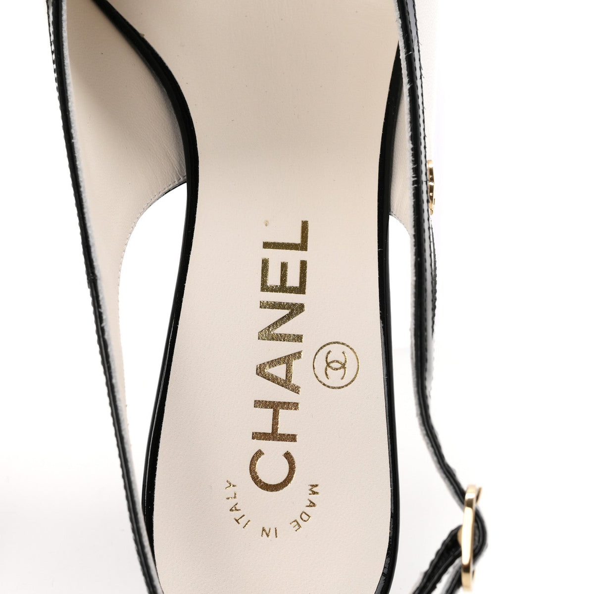 Lambskin Patent Calfskin Cap Toe CC Slingback Pumps 38 White Black