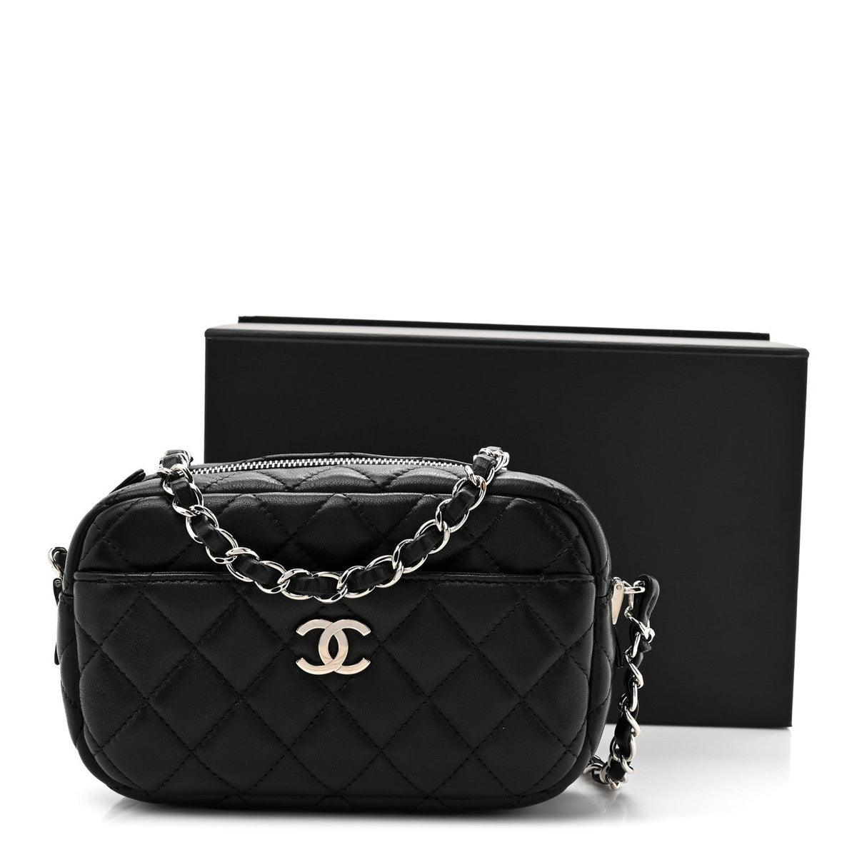 Lambskin Quilted Small Camera Case Black