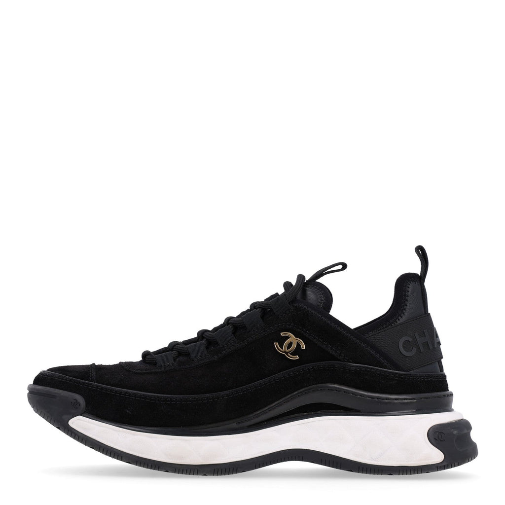 Suede Calfskin Nylon Grosgrain CC Sneakers 38 Black