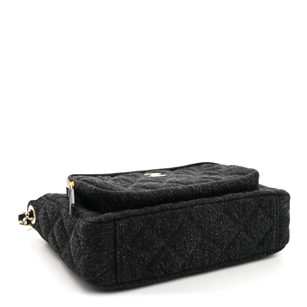 Denim Quilted Small Preppy Pocket Clutch With Chain  Black