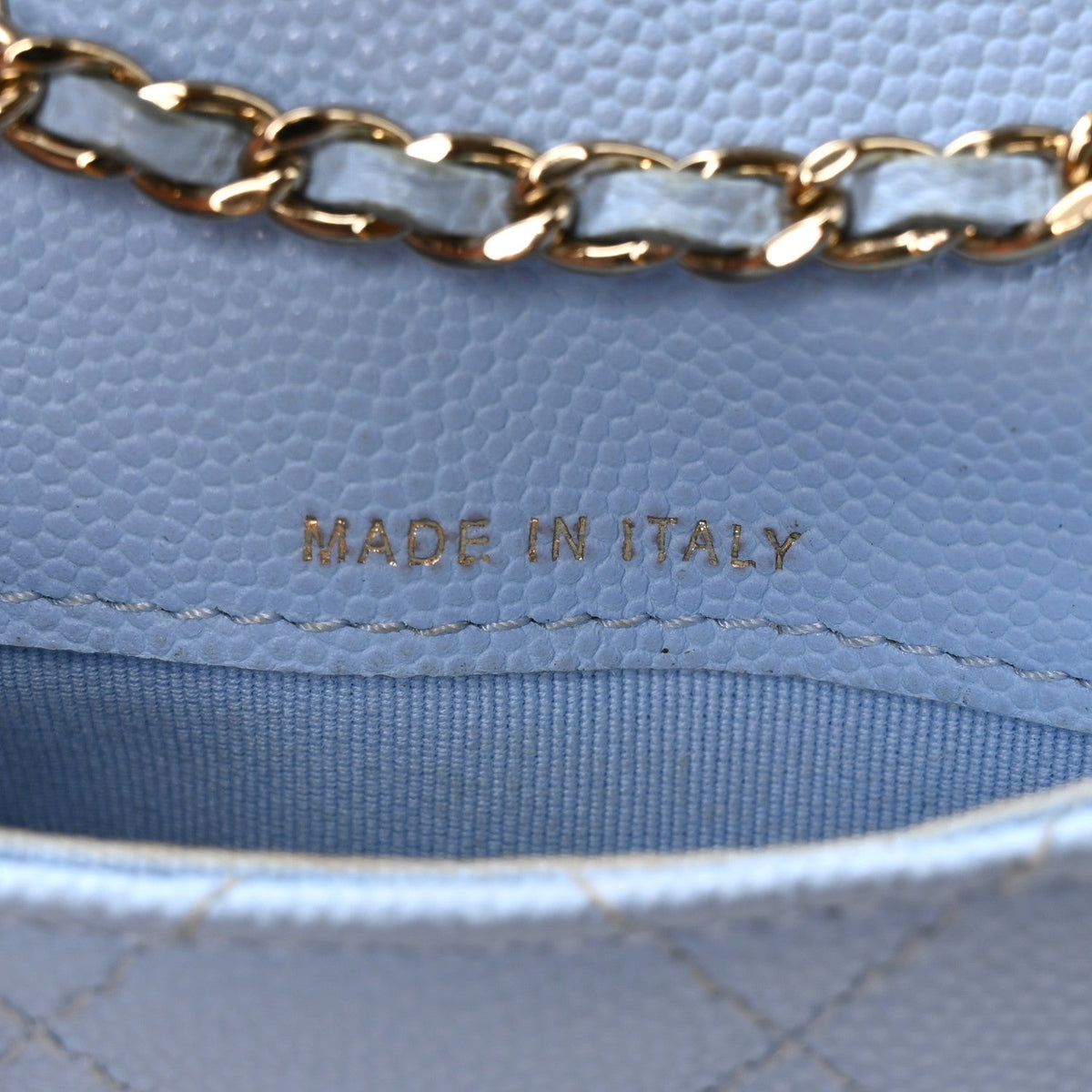 Caviar Quilted Mini Chain Belt Bag Light Blue