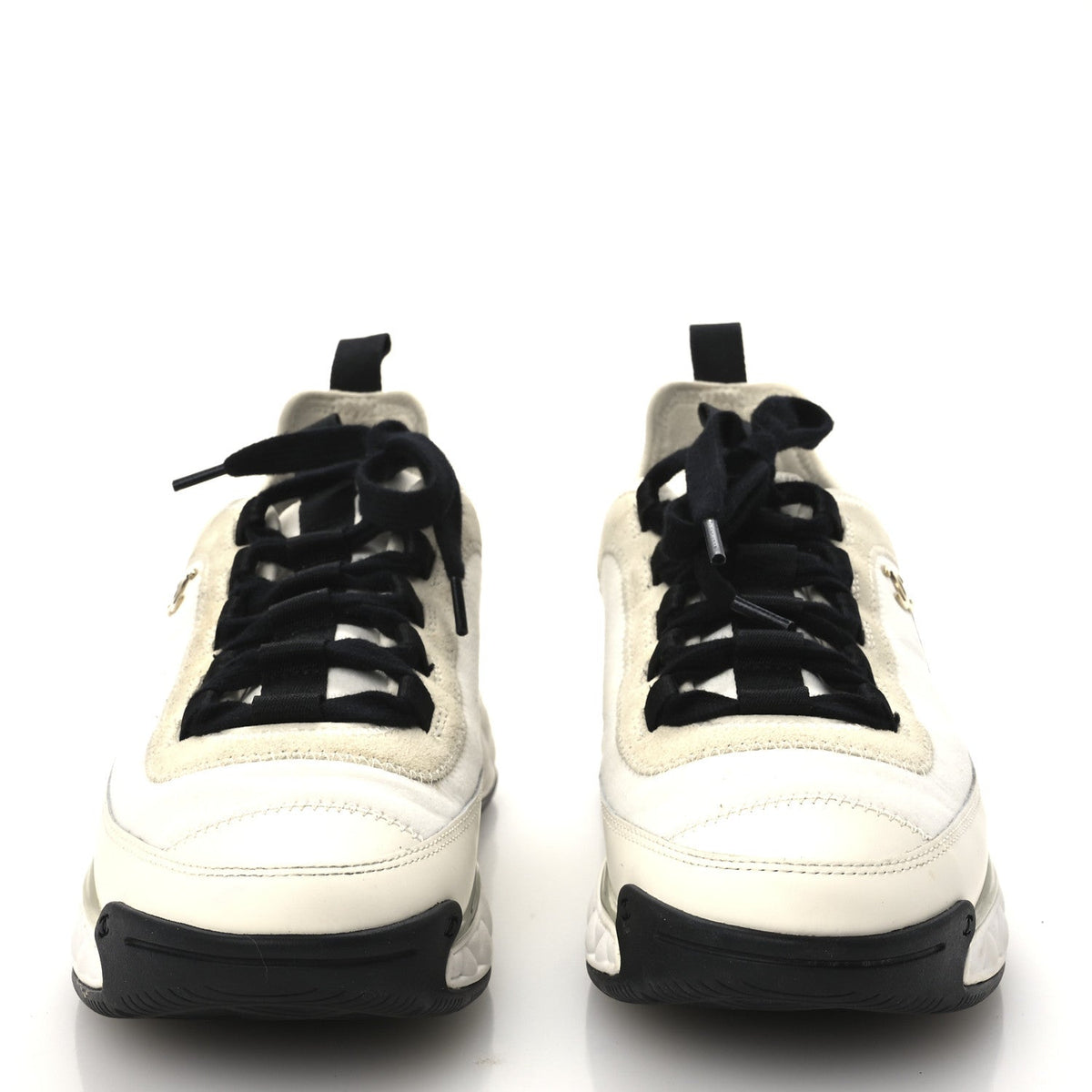 Velvet Calfskin Mixed Fibers CC Sneakers 38.5 Ivory Black