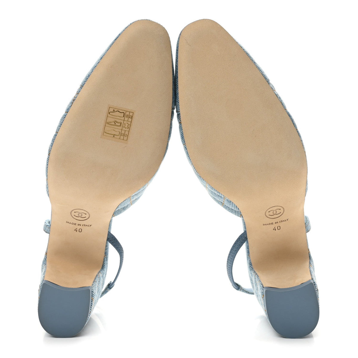 Denim Quilted Cap Toe Slingback Pumps 40 Light Blue