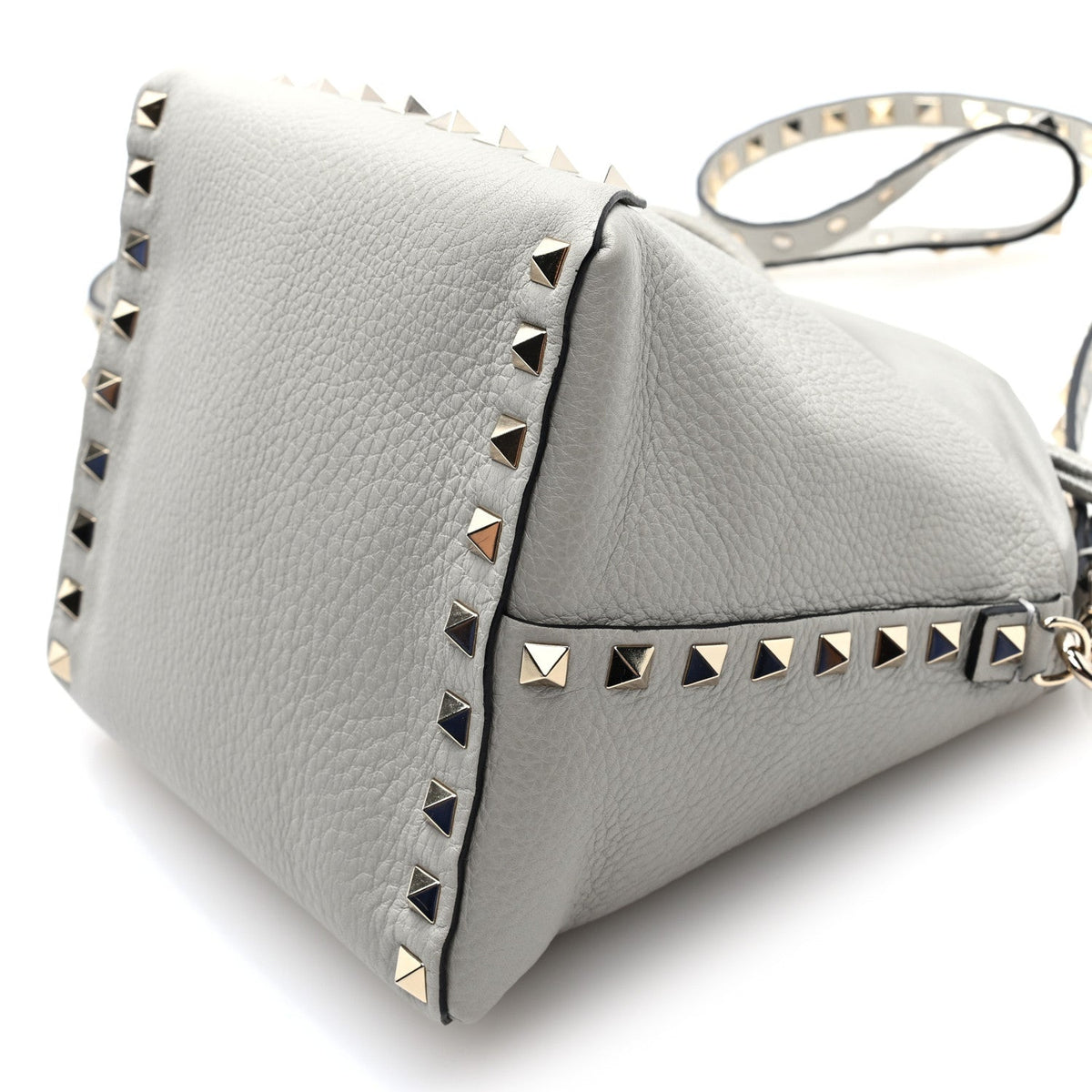 Grained Calfskin Rockstud Mini Bucket Bag Opal Grey
