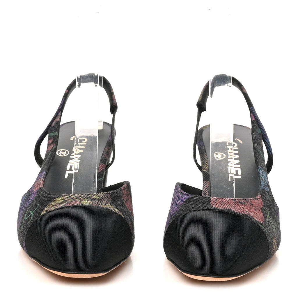 Denim Grosgrain Cap Toe CC Slingback Pumps 37 Charcoal Multicolor
