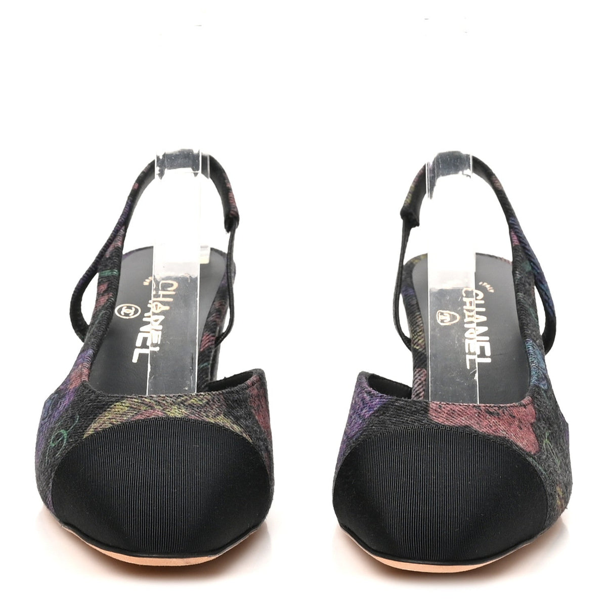Denim Grosgrain Cap Toe CC Slingback Pumps 37 Charcoal Multicolor