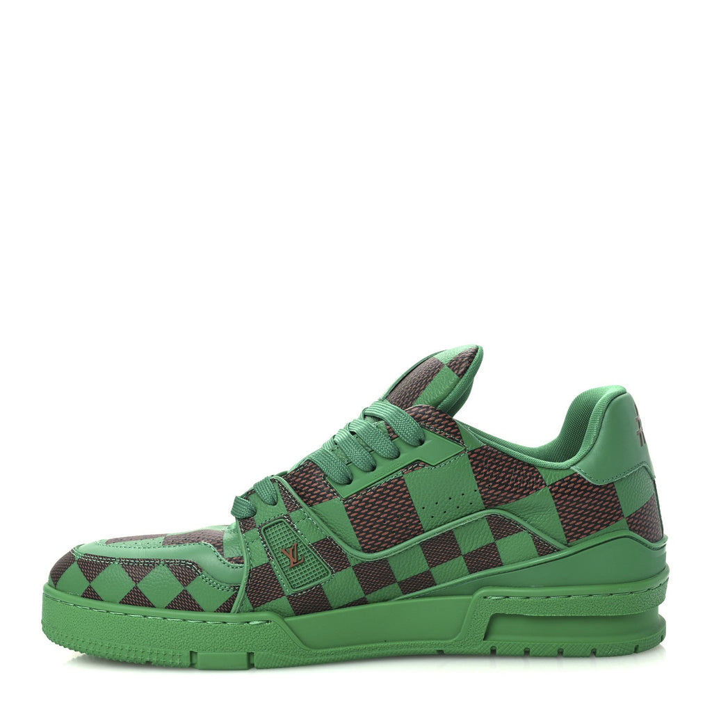 Damier Pop Grained Calfskin Mens LV Trainer Sneakers 9.5 Green