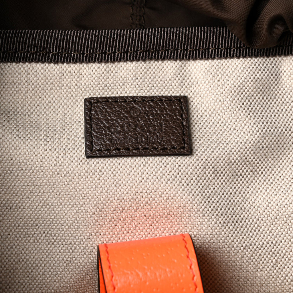 GG Supreme Monogram Medium Ophidia Double Buckle Backpack Beige Ebony Neon Orange