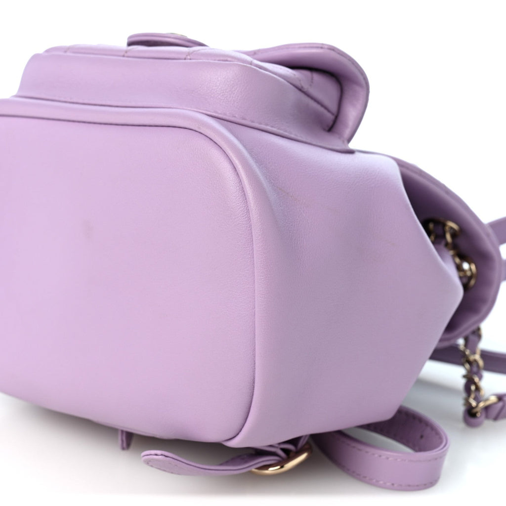 Lambskin Quilted Small Duma Drawstring Backpack Light Purple