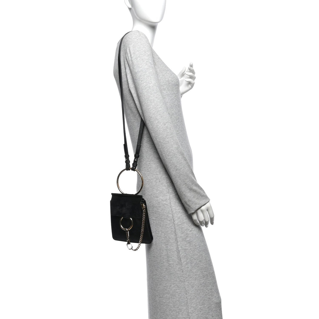 Suede Calfskin Mini Faye Bracelet Bag Black
