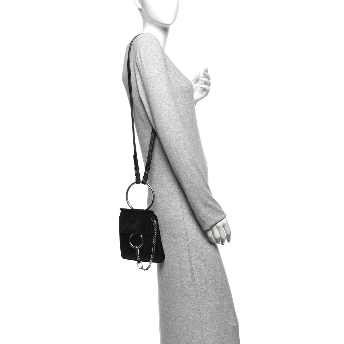 Suede Calfskin Mini Faye Bracelet Bag Black