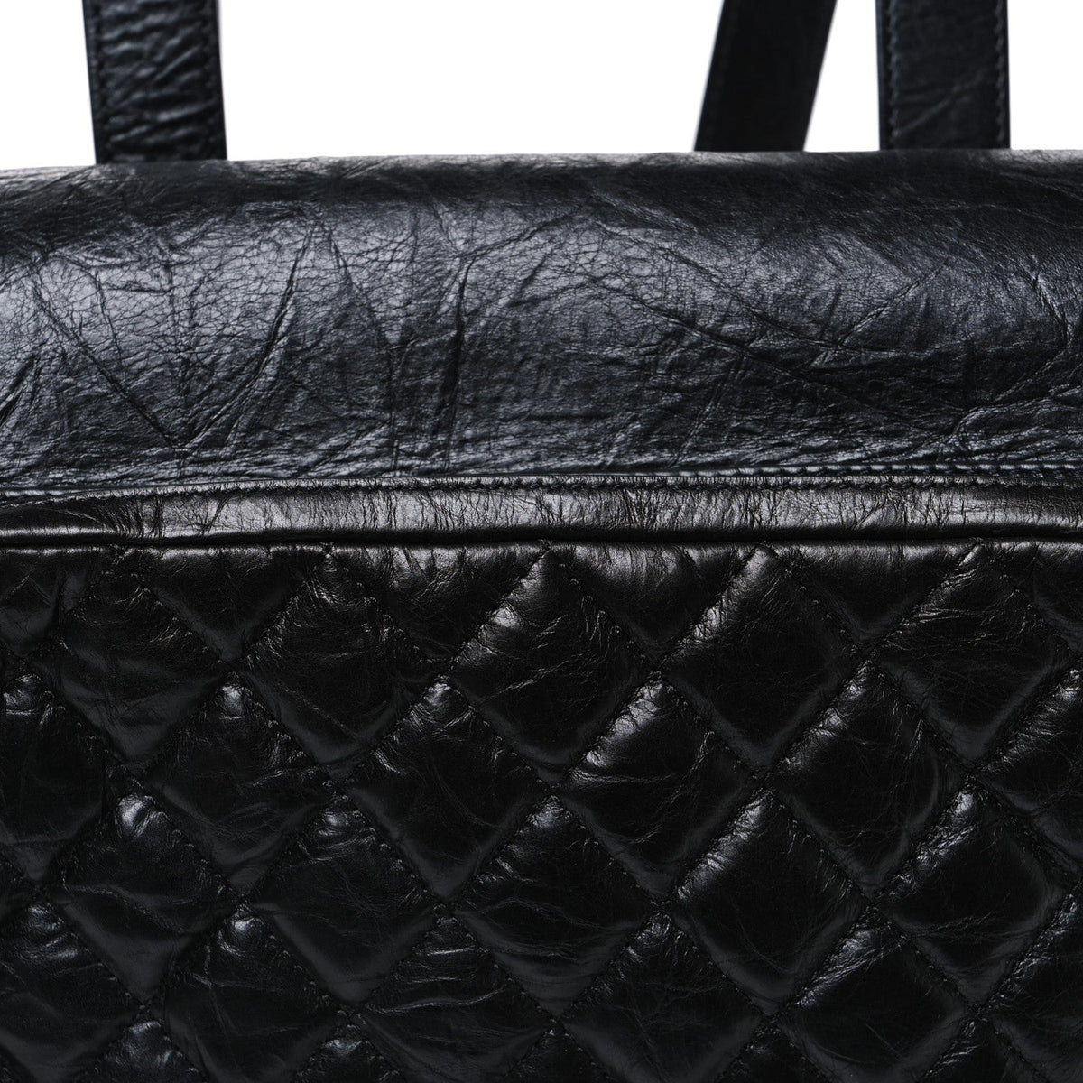 Grained Calfskin Quilted Large Casual Rock Backpack Black