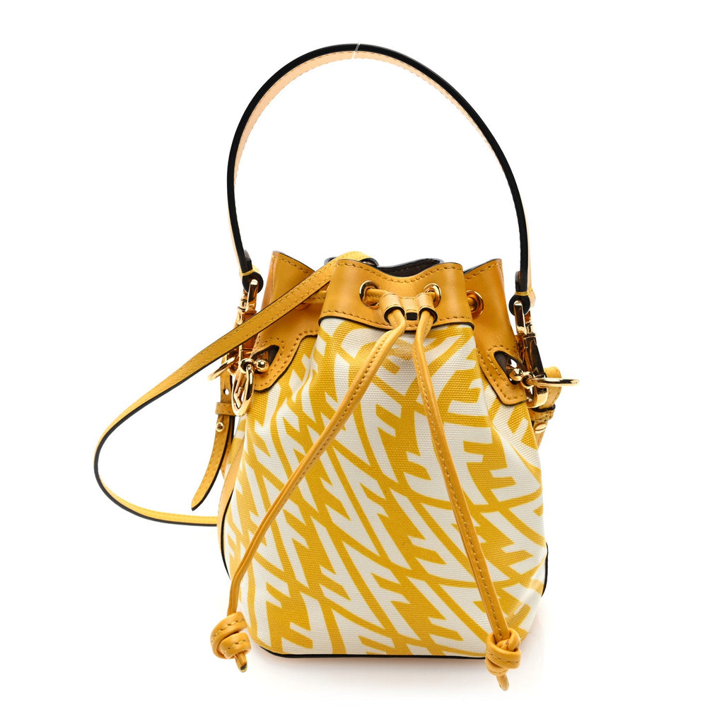 X SARAH COLEMAN Glazed Canvas Vitello King F is Fendi FF Vertigo Mini Mon Tresor Bucket Bag Mimosa White