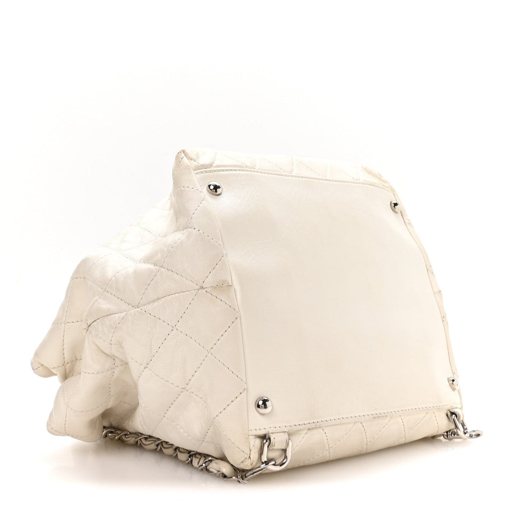Lambskin Quilted Beijing Backpack Bag White