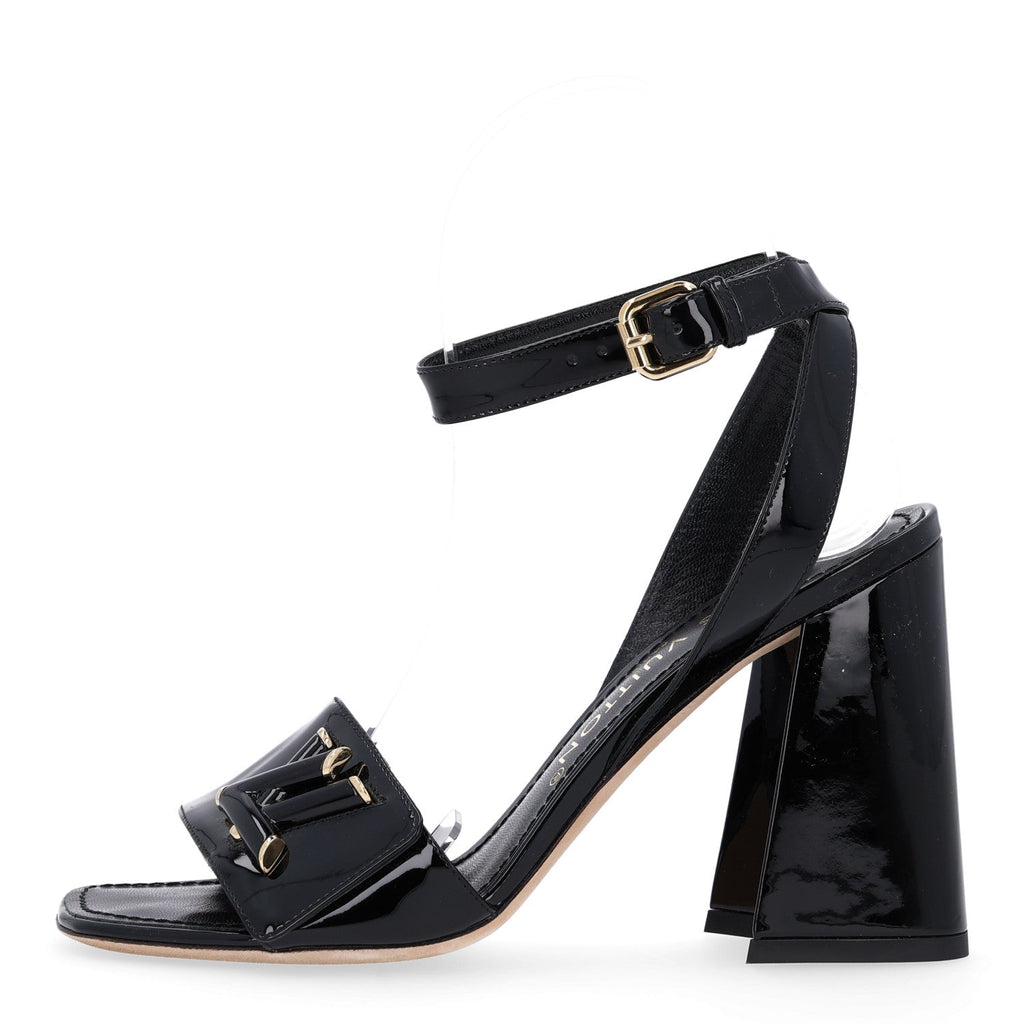 Patent Calfskin Shake Sandals 36 Black