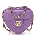 Lambskin Quilted CC In Love Heart Clutch With Chain Purple