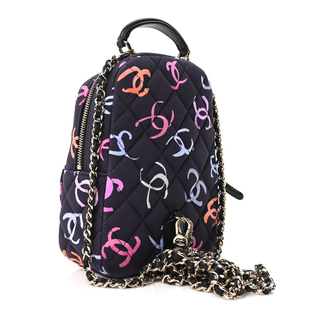 Printed Fabric Quilted CC Mini Classic Backpack Black Multicolor