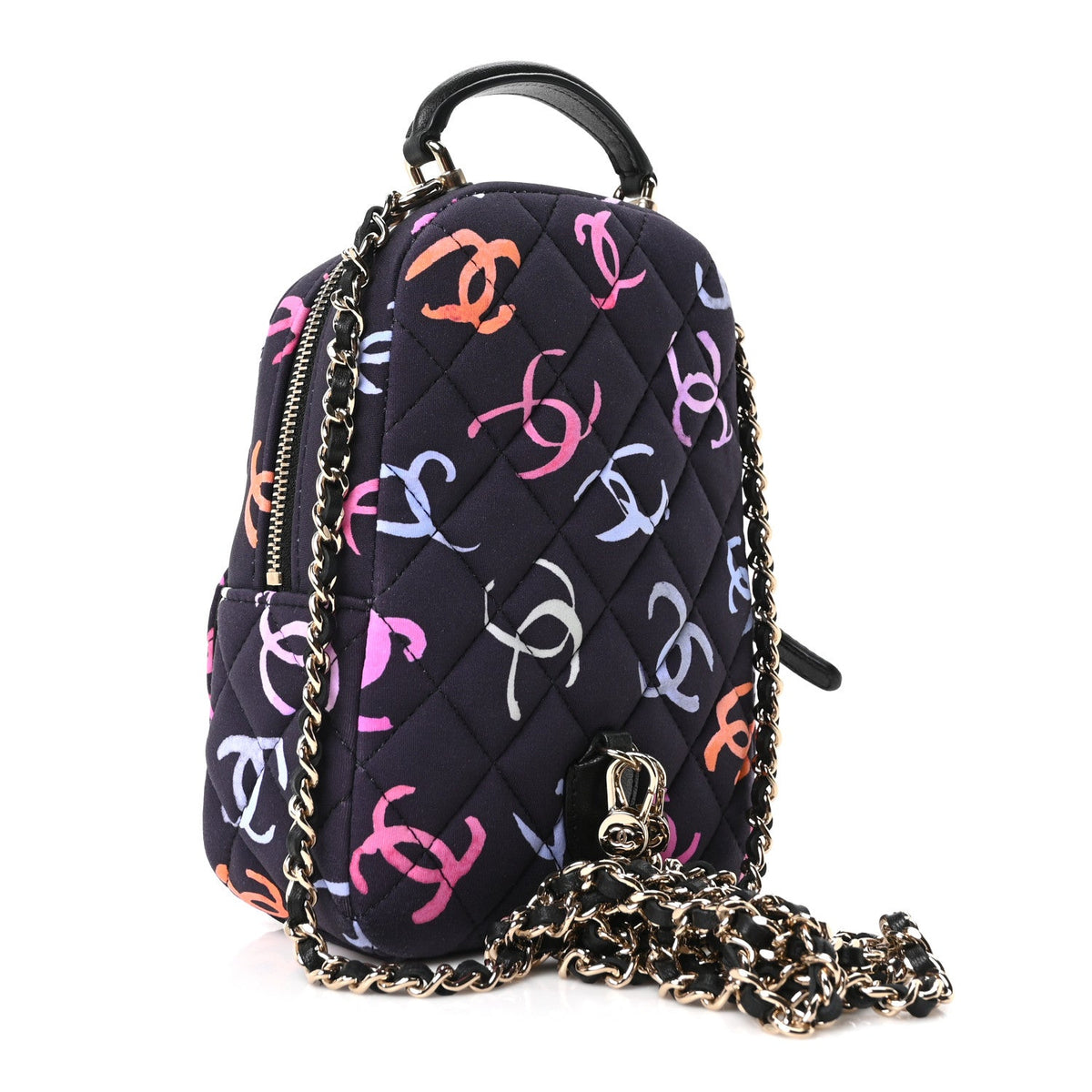 Printed Fabric Quilted CC Mini Classic Backpack Black Multicolor