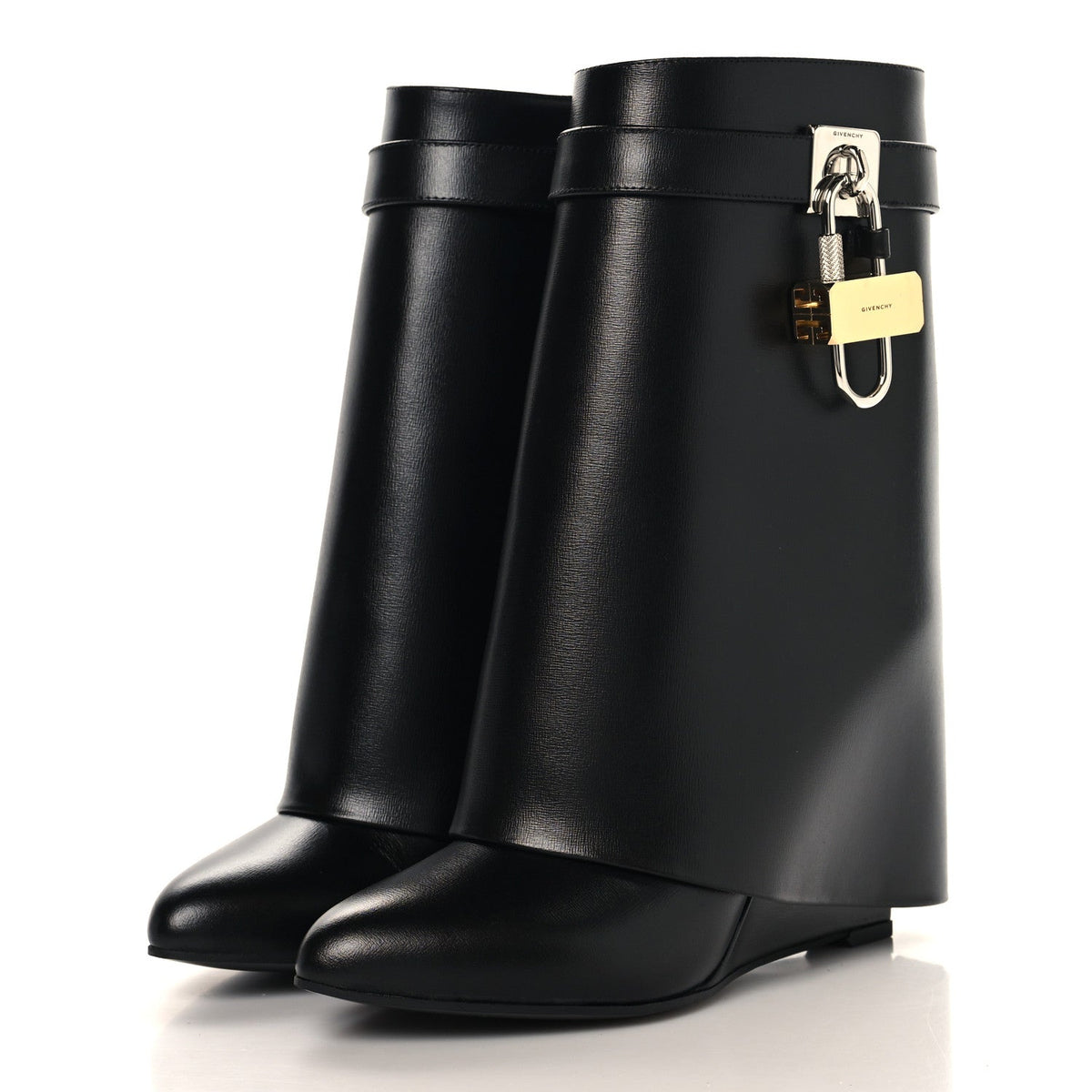 Calfskin Shark Lock Ankle Boots 38 Black