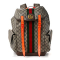 GG Supreme Monogram Medium Ophidia Double Buckle Backpack Beige Ebony Neon Orange