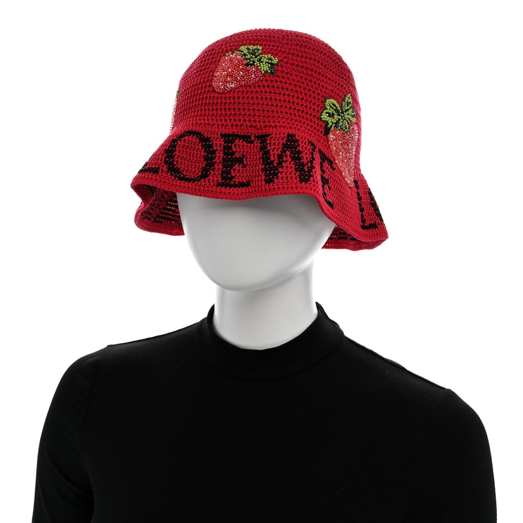X PAULA'S IBIZA Crochet Beaded Strawberry Bucket Hat S Red
