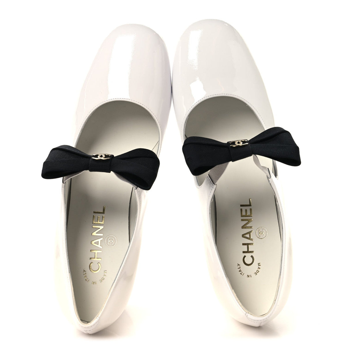 Patent Calfskin Grosgrain Bow Mary Jane Pumps 38.5 White Black