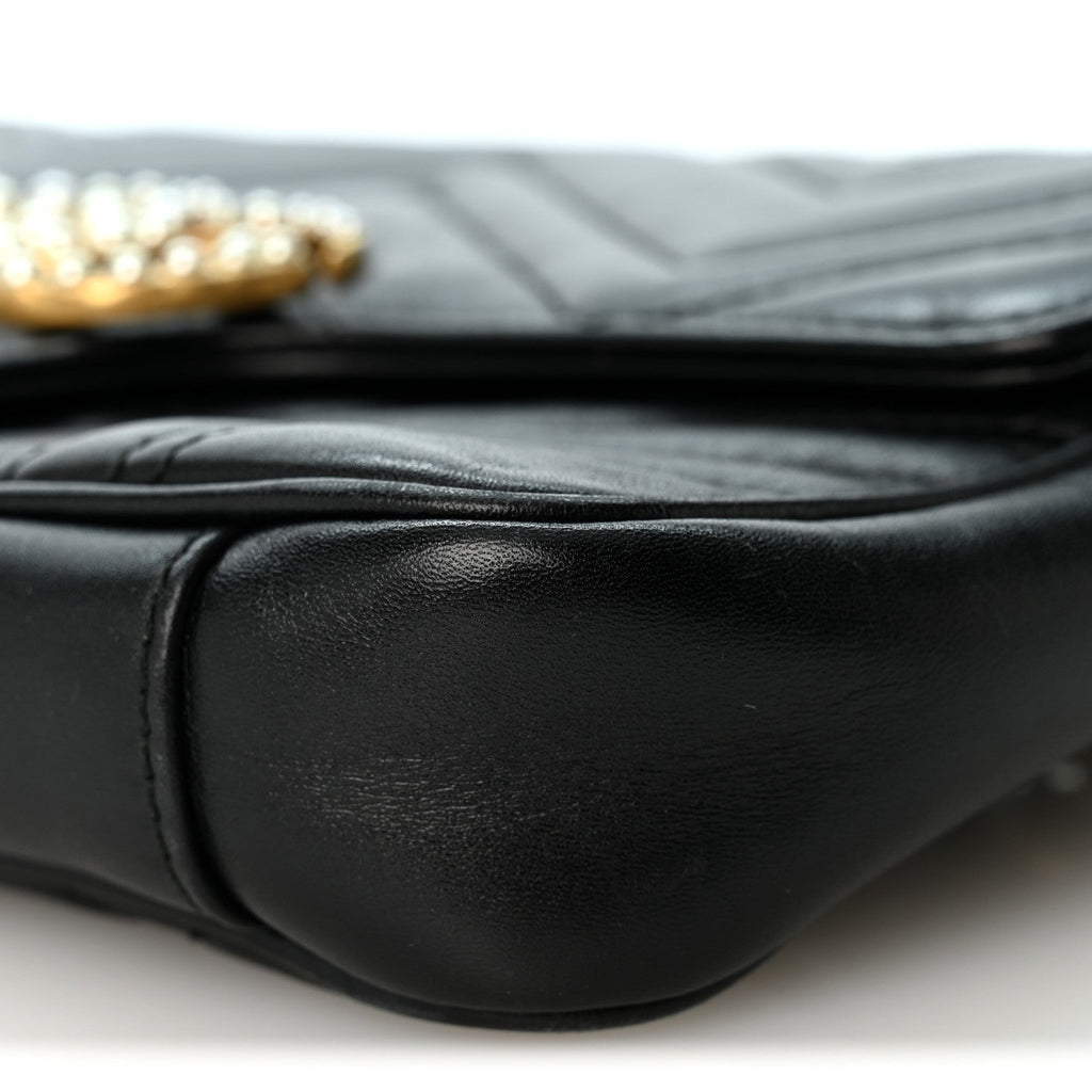 Calfskin Matelasse Pearly GG Marmont Chain Belt Bag Black