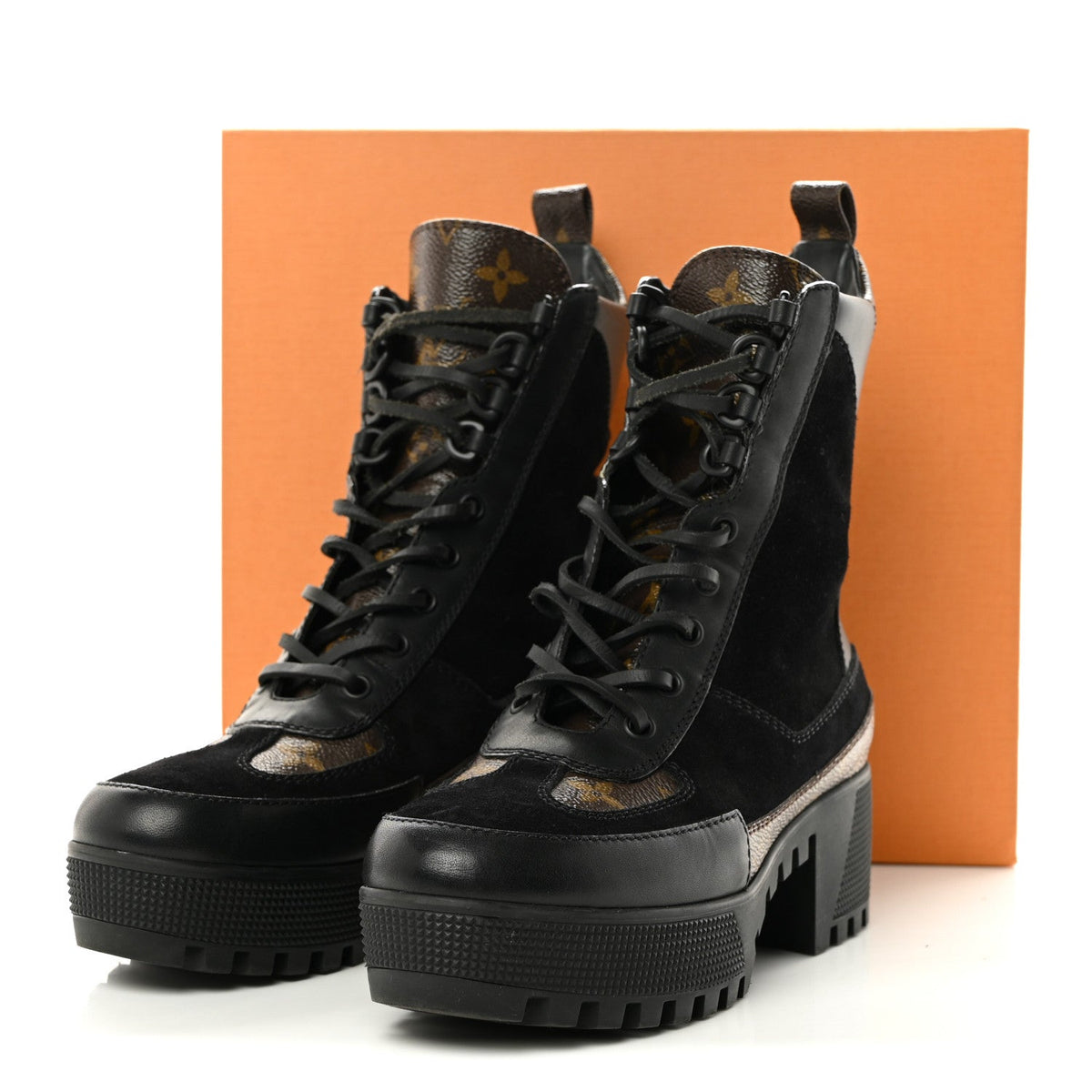 Suede Calfskin Monogram Laureate Platform Desert Boots 36 Black