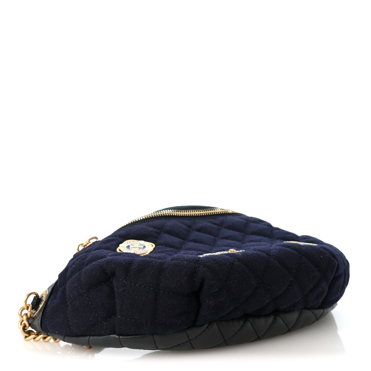 Wool Lambskin Quilted Paris Hamburg Charms Waist Bag Dark Navy