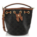 Triomphe Canvas Calfskin Teen Clara Drawstring Bucket Bag Tan