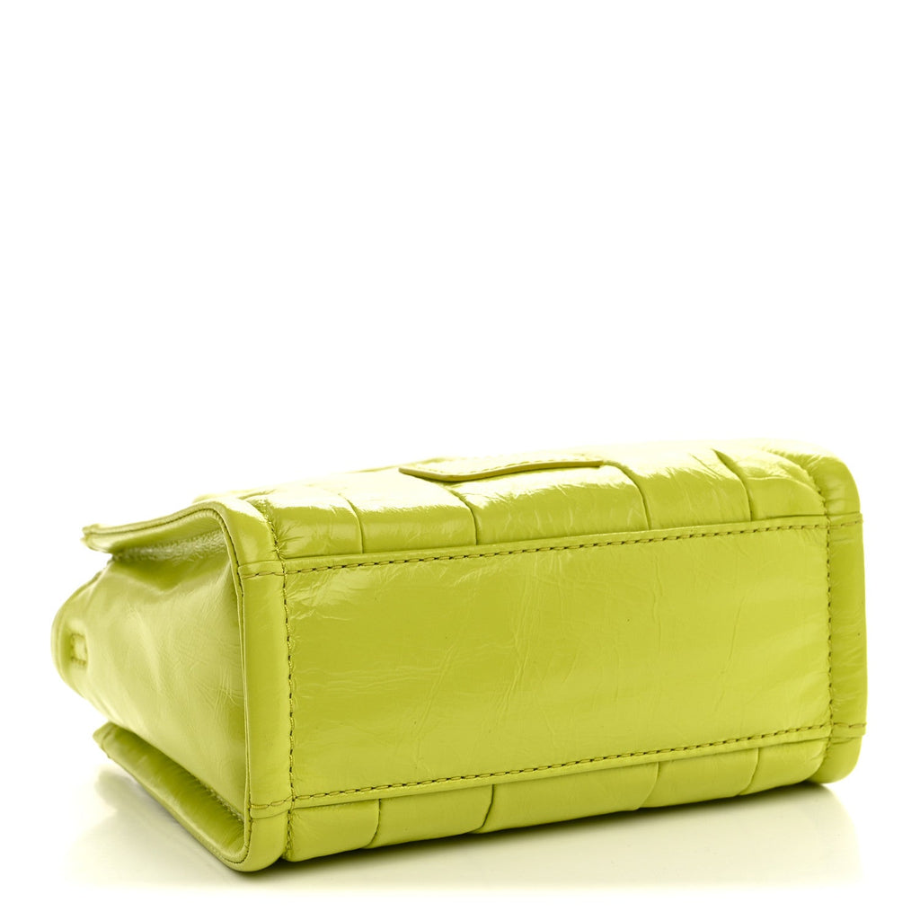 Shiny Crinkled Calfskin Mini The Tote Bag Acid Lime