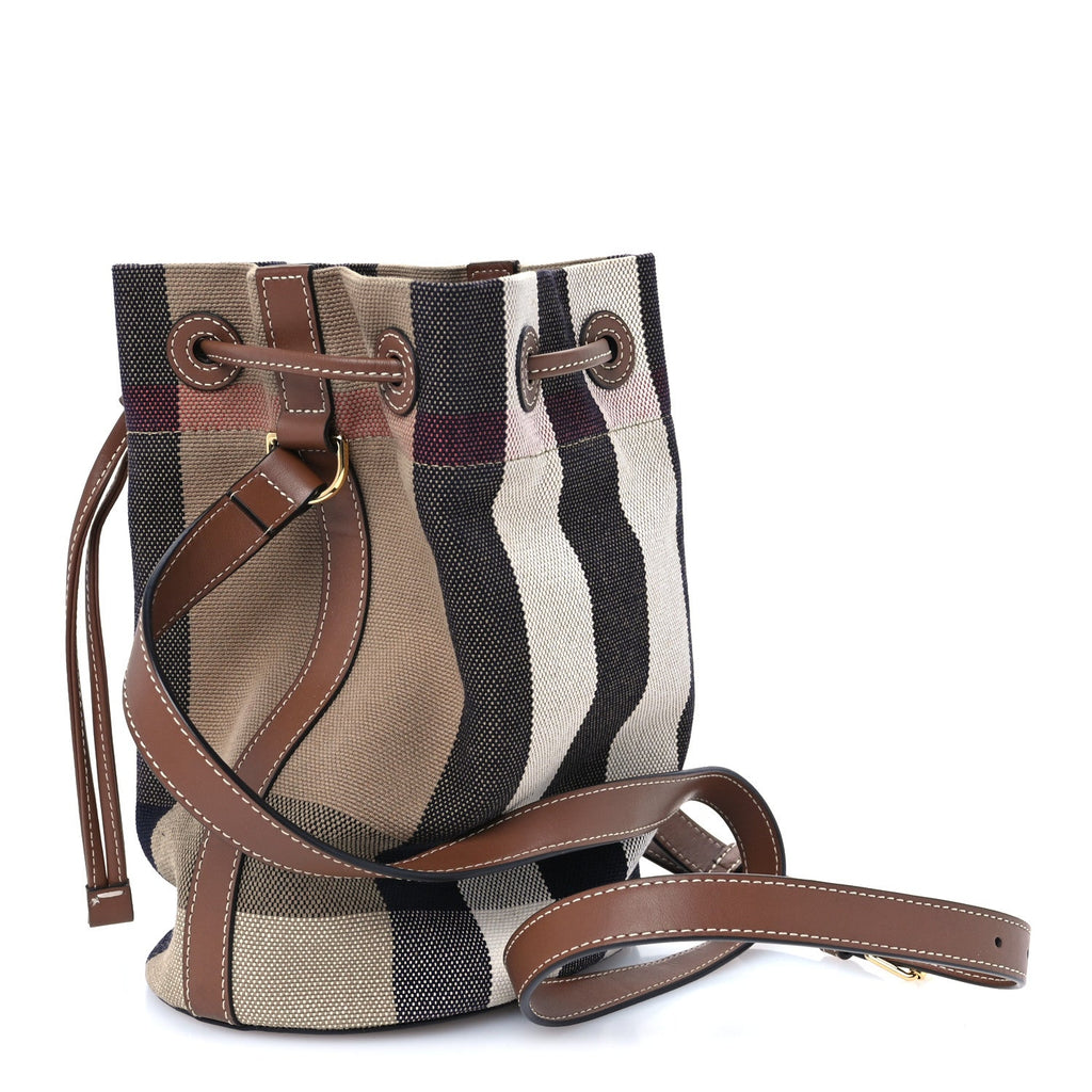 Giant Check Canvas Small Bucket Bag Taupe Brown