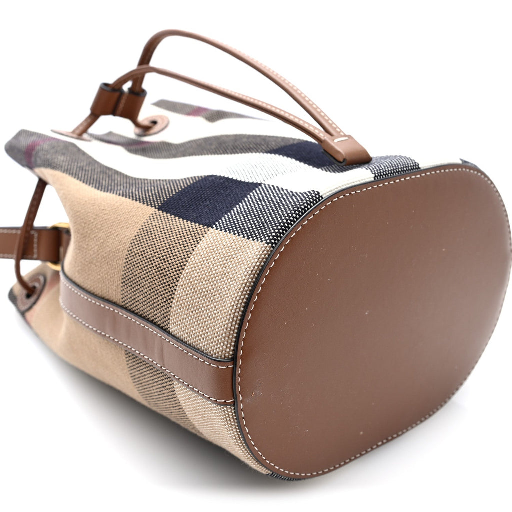 Giant Check Canvas Small Bucket Bag Taupe Brown