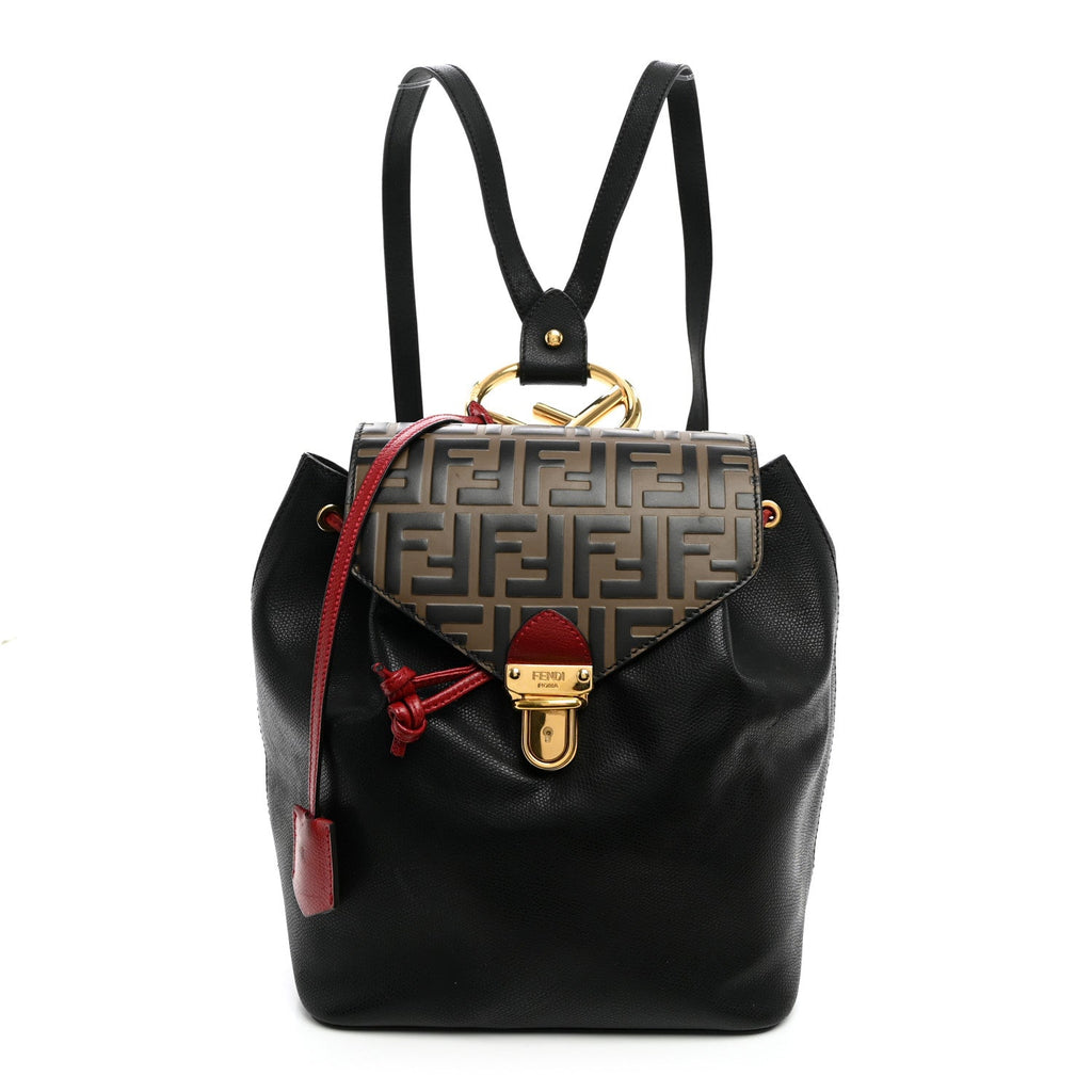 Vitello Cruise Bi-Color FF 1974 Embossed F is Fendi Drawstring Backpack Black Fragola Maya