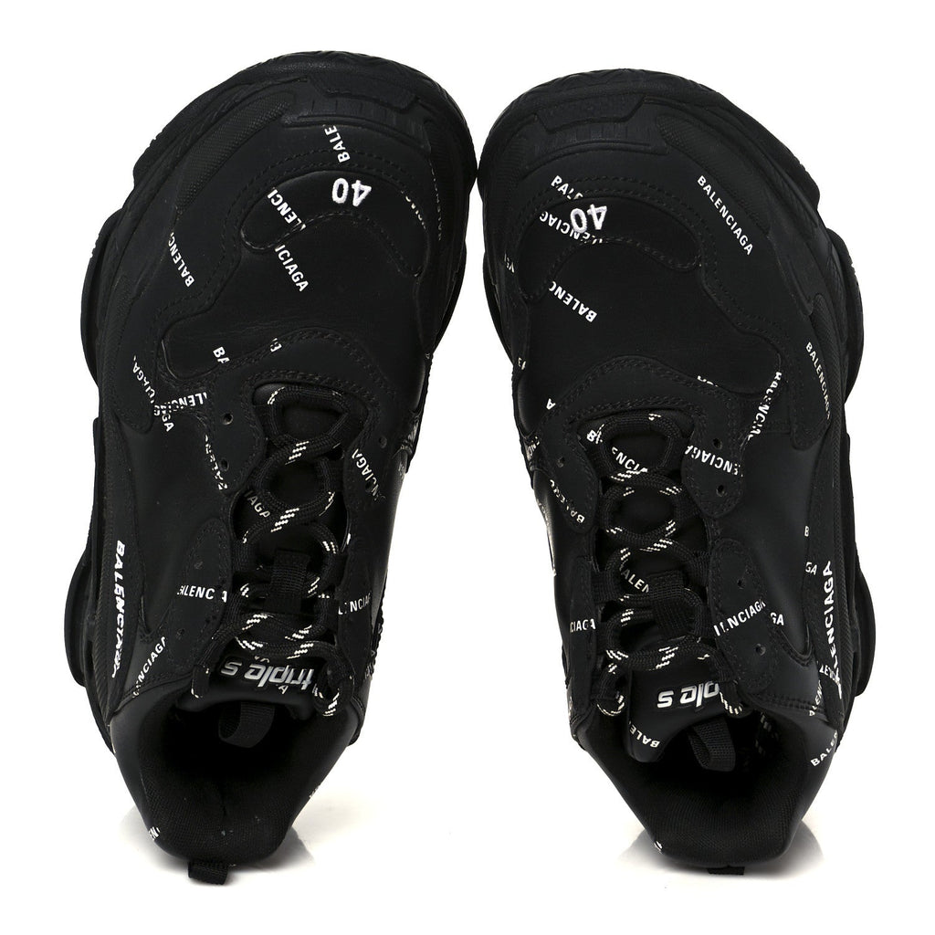 Technical Fabric Allover Logo Womens Triple S Sneakers 37 Black White