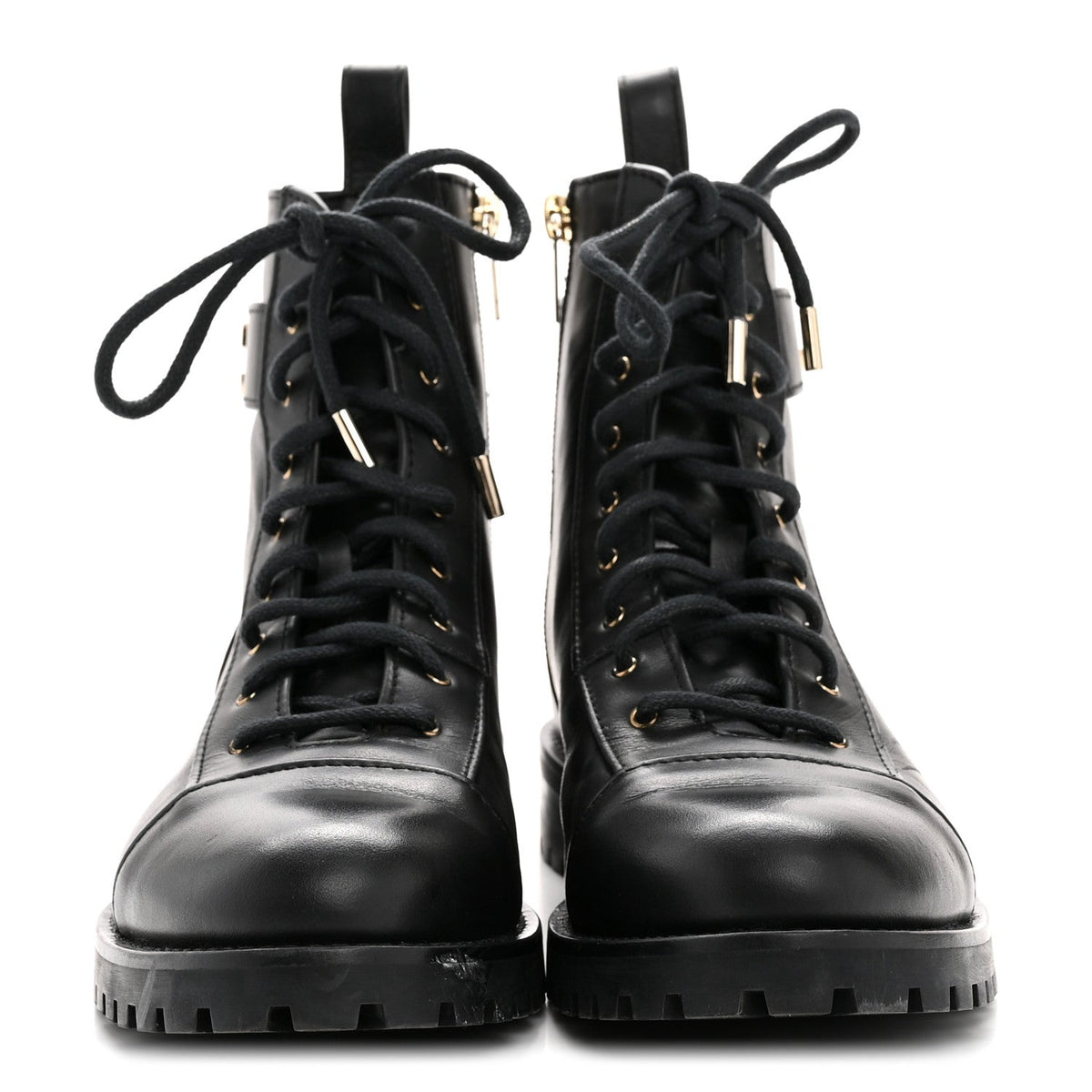 Shiny Calfskin Cayo Combat Boots 36.5 Black