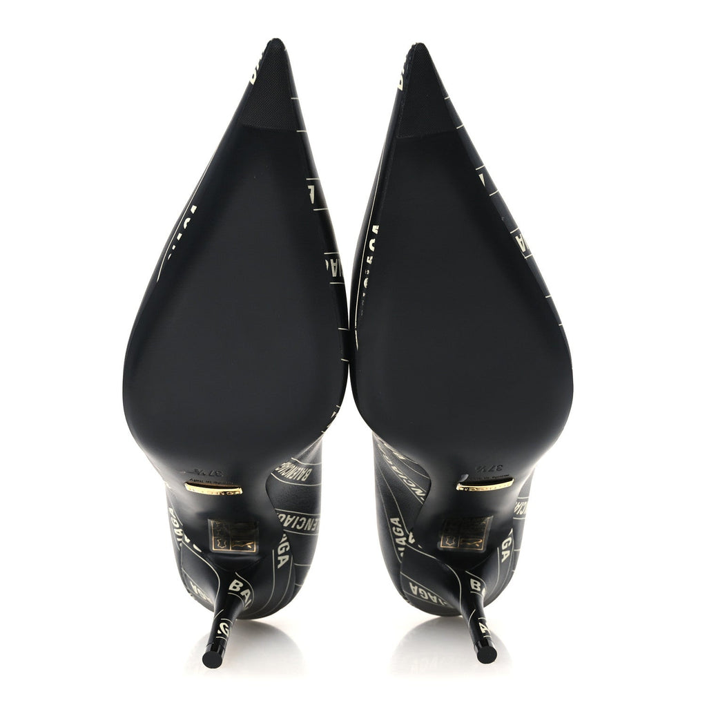 X Gucci Calfskin Logo Print Knife 80mm Pumps 37.5 Black
