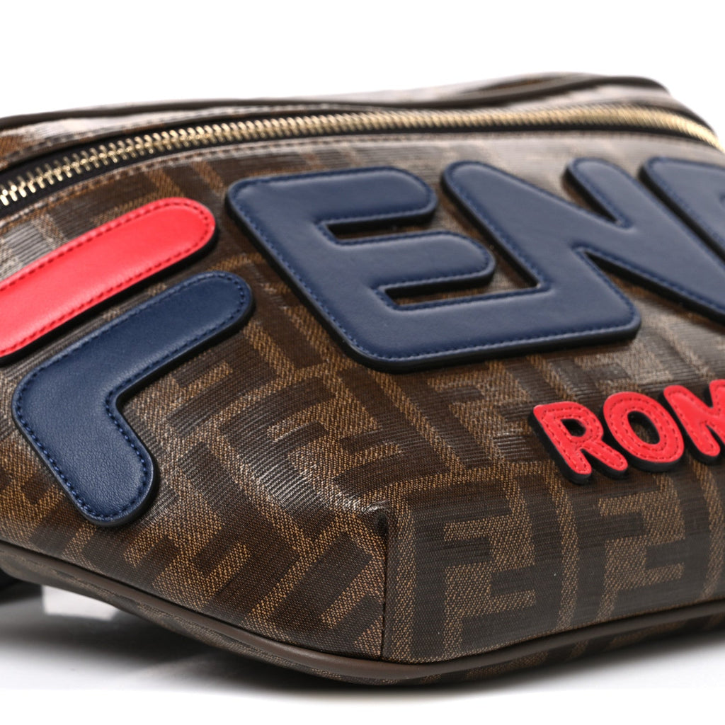 X FILA Glazed Fabric Vitello Century FF 1974 Mania Belt Bag Mogano Panna Blueberry