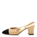Goatskin Grosgrain Cap Toe CC Slingback Pumps 39 Beige Black
