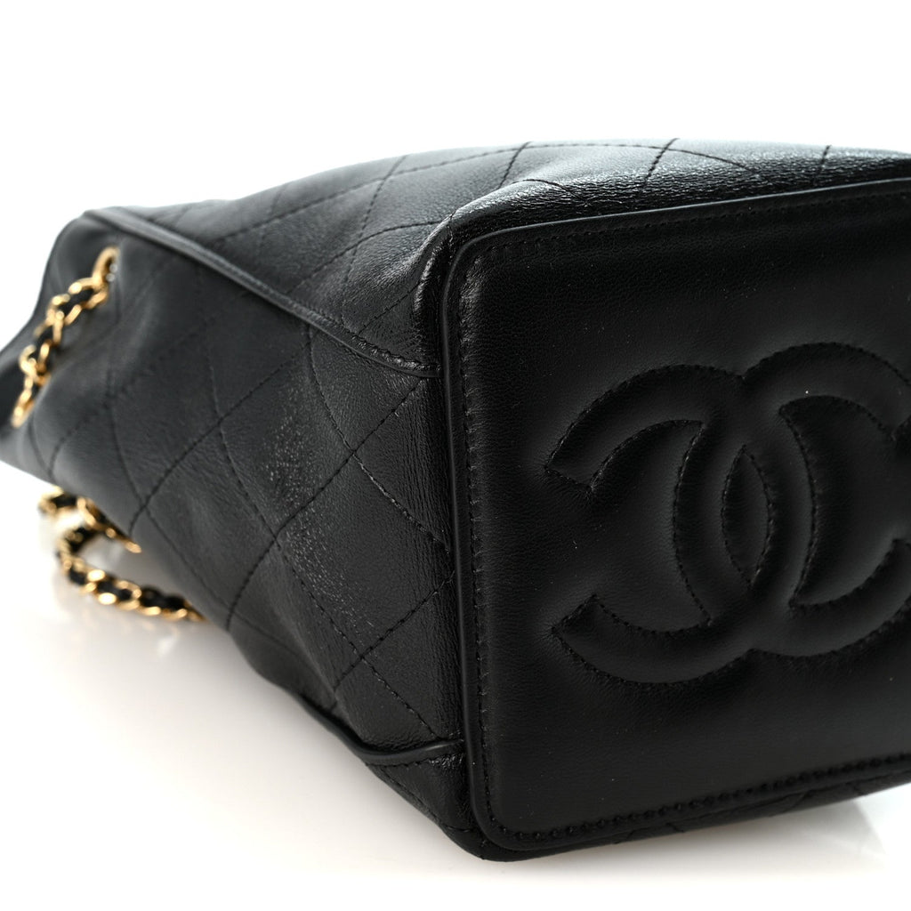Lambskin Quilted Mini Bucket Bag With Chain  Black