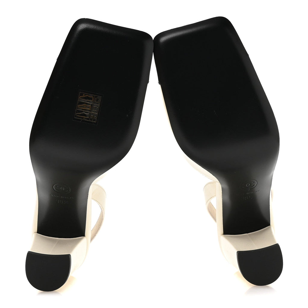 Lambskin Patent Calfskin Cap Toe CC Slingback Pumps 38.5 Ivory Black