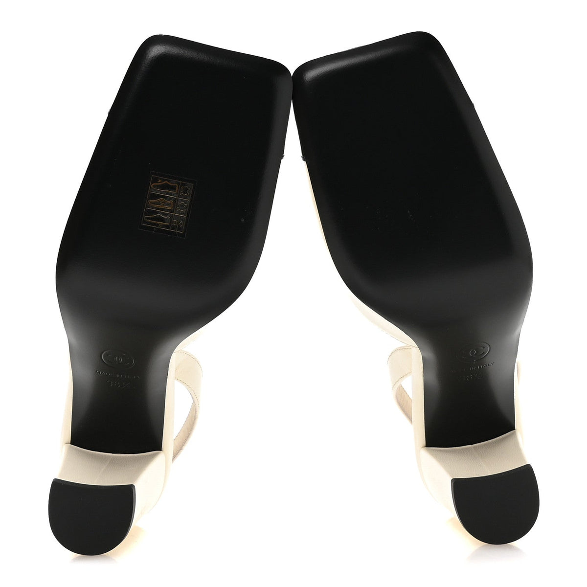 Lambskin Patent Calfskin Cap Toe CC Slingback Pumps 38.5 Ivory Black