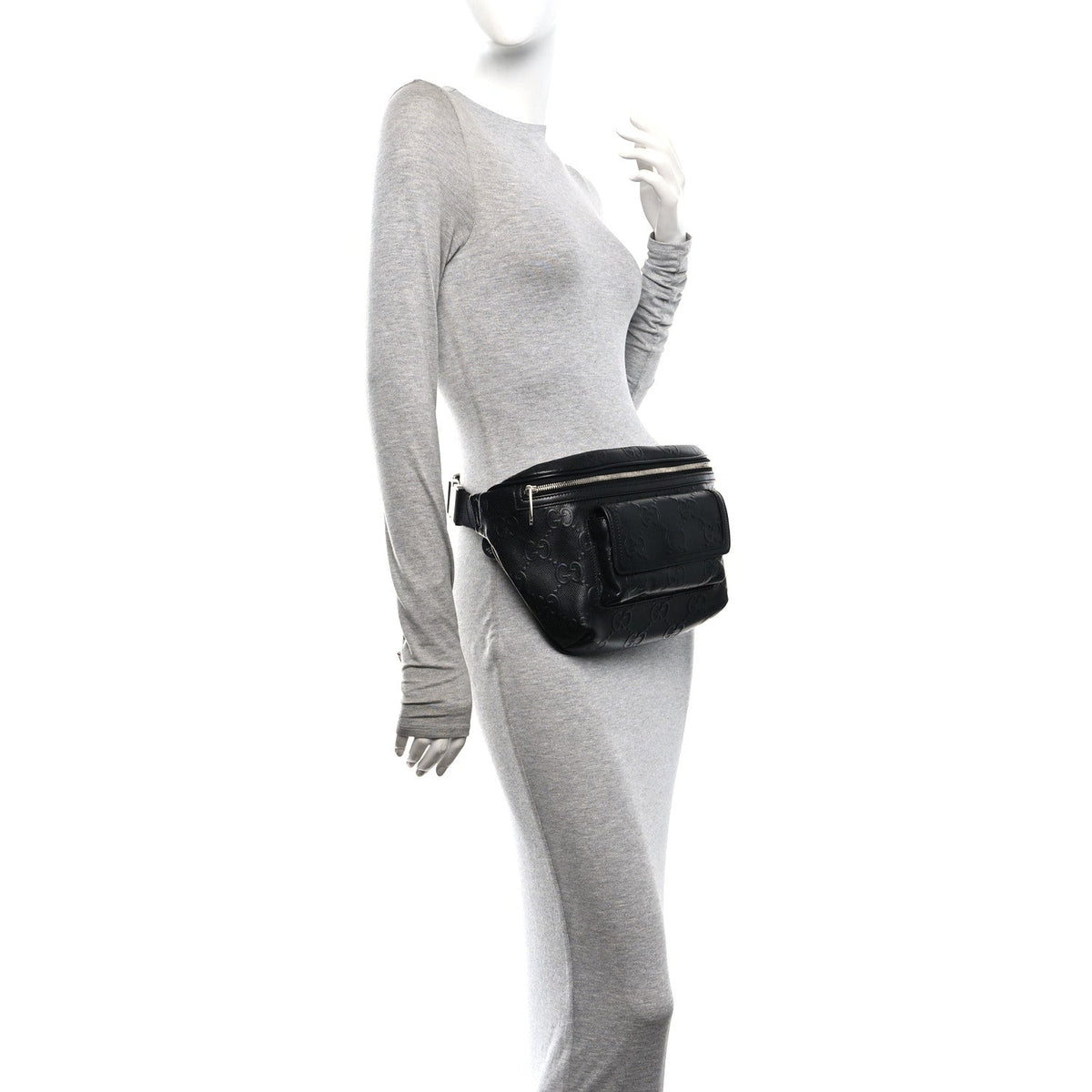 Calfskin GG Tennis Embossed Pocket Belt Bag Black