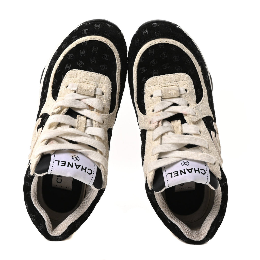 Printed Suede Calfskin CC Sneakers 35 Black White